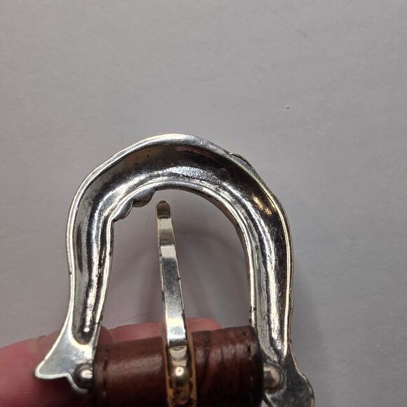 VTG Brighton Y2K Brown Croc Embossed Leather Belt 2X Ornate Scroll Buckle Silver main image 10